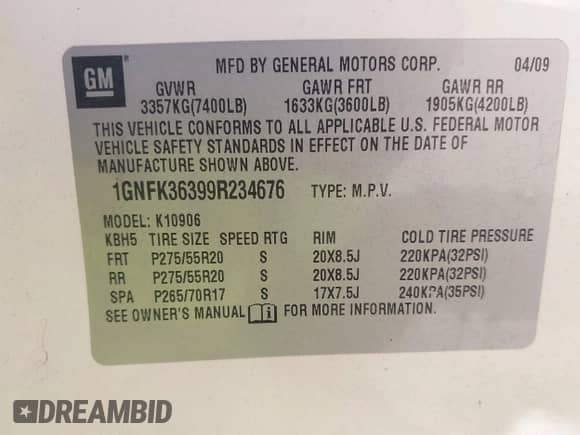 2009 Chevrolet Suburban LTZ z VIN 1GNFK36399R234676, wystawiony jako IAAI lot #42321922 z przebiegiem 419 096 mil mil oraz . Historia ofert i sprzedaży dostępna na DreamBid. Obrazek 9.