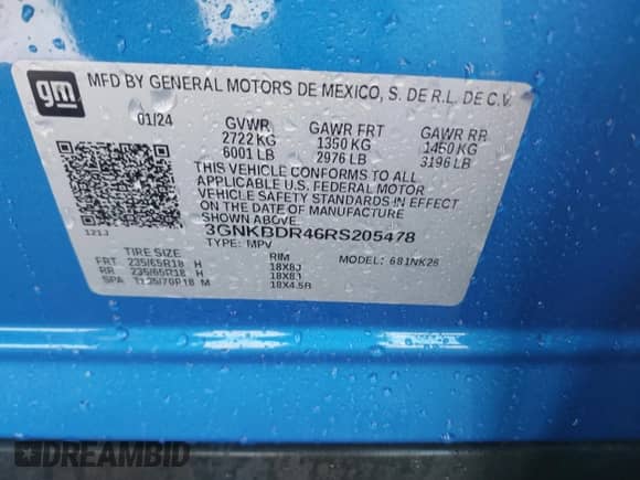 2024 Chevrolet Blazer LT с VIN 3GNKBDR46RS205478, выставлен на аукционе IAAI как лот 41664128 с пробегом 15 630 миль миль и . История ставок и продаж доступна на DreamBid. Изображение 9.