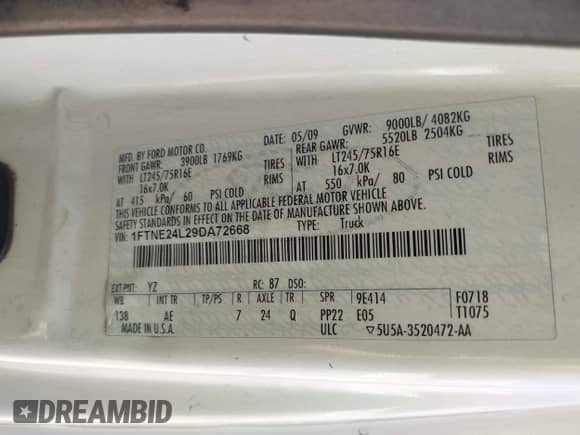 2009 Ford Econoline Cargo с VIN 1FTNE24L29DA72668, выставлен на аукционе IAAI как лот 43166467 с пробегом 158 561 миль миль и . История ставок и продаж доступна на DreamBid. Изображение 9.