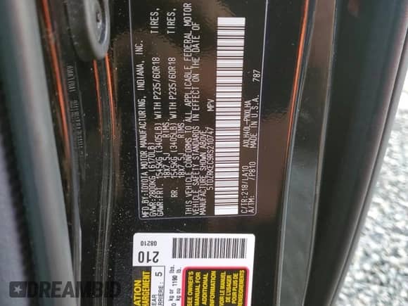 2024 Toyota Sienna Limited с VIN 5TDZRKEC9RS210747, выставлен на аукционе Copart как лот 83753034 с пробегом 5 109 миль миль и На запчасти • Non repairable. История ставок и продаж доступна на DreamBid. Изображение 15.