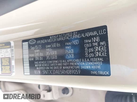 2024 Hyundai Santa Cruz SEL with VIN 5NTJCDAE5RH089059, listed as a IAAI auction lot 42861070 with 22,632 mi miles and . Bid and sale history available at DreamBid. Image 9.