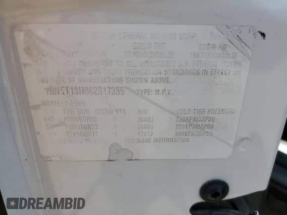 2006 Chevrolet TrailBlazer LT with VIN 1GNET13H862317355, listed as a Copart auction lot 63059694 with Not provided miles and Clean title. Bid and sale history available at DreamBid. Image 13.