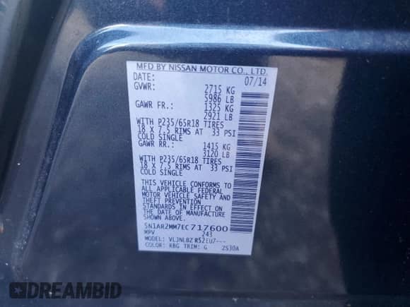 2014 Nissan Pathfinder S z VIN 5N1AR2MM7EC717600, wystawiony jako Copart lot #83887535 z przebiegiem 194 708 mil mil oraz Czysty tytuł • Clean title. Historia ofert i sprzedaży dostępna na DreamBid. Obrazek 13.