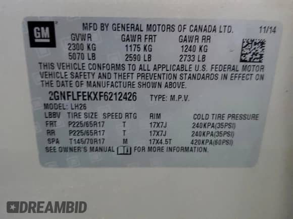 2015 Chevrolet Equinox LT with VIN 2GNFLFEKXF6212426, listed as a Copart auction lot 67182765 with 147,193 mi miles and Clean title. Bid and sale history available at DreamBid. Image 13.
