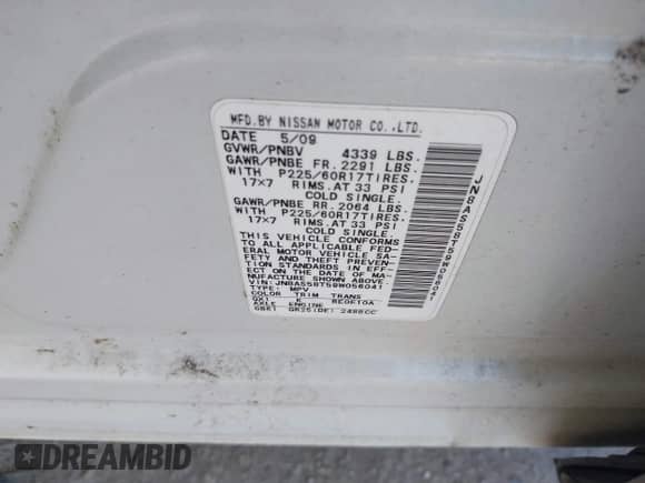 2009 Nissan Rogue SL with VIN JN8AS58T59W056041, listed as a IAAI auction lot 42790258 with 181,416 mi miles and . Bid and sale history available at DreamBid. Image 9.