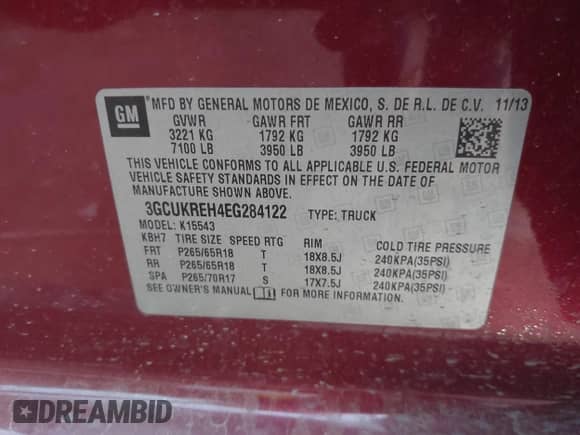 2014 Chevrolet Silverado 1500 LT with VIN 3GCUKREH4EG284122, listed as a IAAI auction lot 41667059 with 243,251 mi miles and . Bid and sale history available at DreamBid. Image 9.