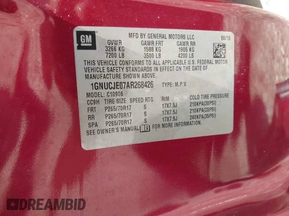 2010 Chevrolet Suburban LT z VIN 1GNUCJE07AR268426, wystawiony jako IAAI lot #42523275 z przebiegiem 252 841 mil mil oraz . Historia ofert i sprzedaży dostępna na DreamBid. Obrazek 9.