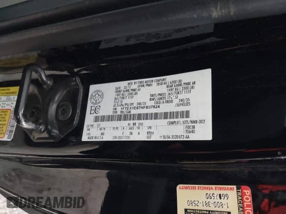 2017 Ford F-150 XL z VIN 1FTEX1E87HFB37824, wystawiony jako IAAI lot #41222852 z przebiegiem 86 257 mil mil oraz . Historia ofert i sprzedaży dostępna na DreamBid. Obrazek 9.