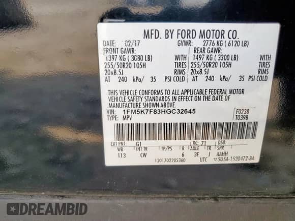 2017 Ford Explorer Limited с VIN 1FM5K7F83HGC32645, выставлен на аукционе Copart как лот 81422535 с пробегом 116 567 миль миль и Списание • Salvage title. История ставок и продаж доступна на DreamBid. Изображение 13.