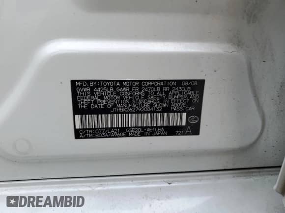 2009 Lexus IS 250 с VIN JTHBK262792084132, выставлен на аукционе Copart как лот 81736545 с пробегом 196 888 миль миль и Списание • Salvage title. История ставок и продаж доступна на DreamBid. Изображение 12.