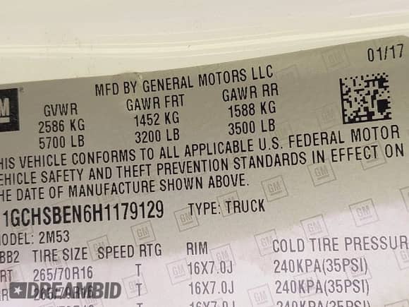 2017 Chevrolet Colorado 2WD WT with VIN 1GCHSBEN6H1179129, listed as a IAAI auction lot 42449555 with 113,474 mi miles and . Bid and sale history available at DreamBid. Image 9.