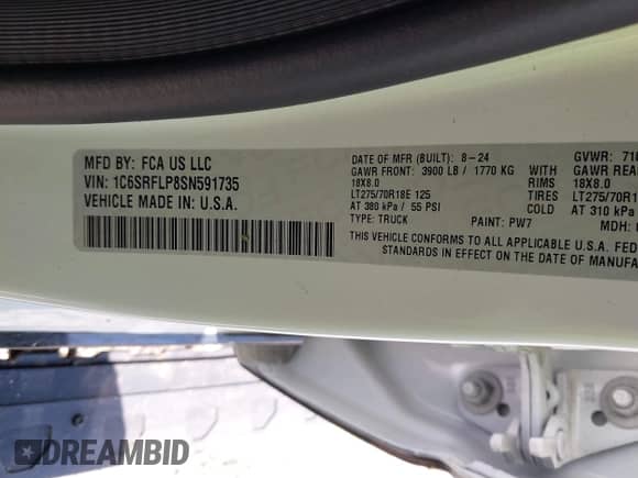 2025 Ram 1500 Rebel z VIN 1C6SRFLP8SN591735, wystawiony jako IAAI lot #42007114 z przebiegiem 3 861 mil mil oraz . Historia ofert i sprzedaży dostępna na DreamBid. Obrazek 9.