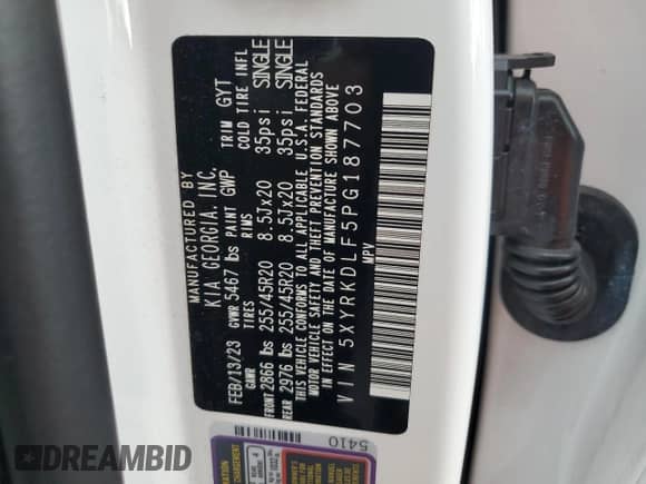 2023 Kia Sorento SX with VIN 5XYRKDLF5PG187703, listed as a Copart auction lot 69448645 with 14,971 mi miles and Salvage title. Bid and sale history available at DreamBid. Image 14.