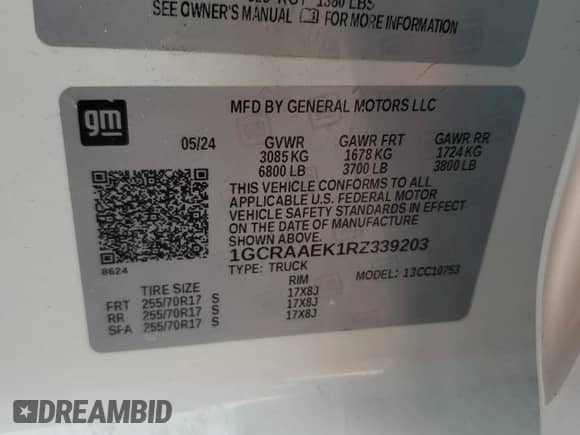 2024 Chevrolet Silverado 1500 Work Truck with VIN 1GCRAAEK1RZ339203, listed as a Copart auction lot 78446224 with 5,163 mi miles and Salvage title. Bid and sale history available at DreamBid. Image 12.