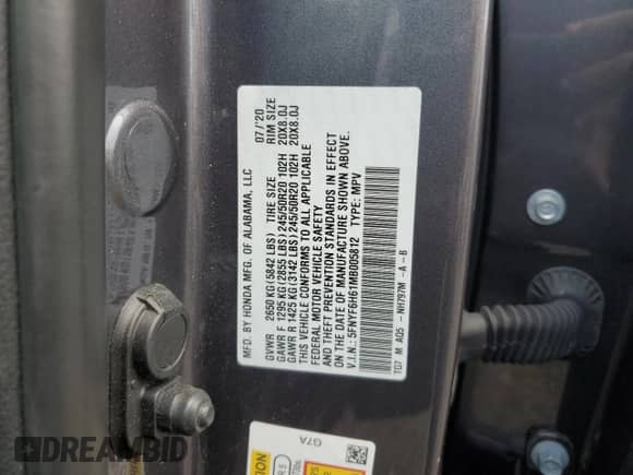 2021 Honda Pilot Touring 7-Passenger z VIN 5FNYF6H61MB005812, wystawiony jako Copart lot #61129125 z przebiegiem 82 415 mil mil oraz Szkoda całkowita • Salvage title. Historia ofert i sprzedaży dostępna na DreamBid. Obrazek 14.