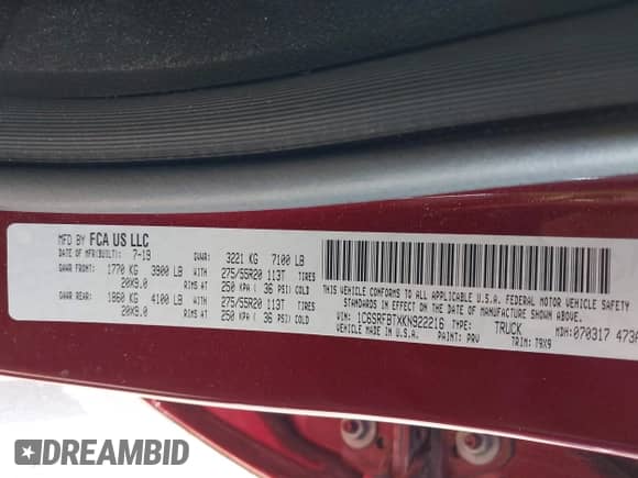 2019 Ram 1500 Big Horn с VIN 1C6SRFBTXKN922216, выставлен на аукционе IAAI как лот 43193777 с пробегом 76 129 миль миль и . История ставок и продаж доступна на DreamBid. Изображение 9.