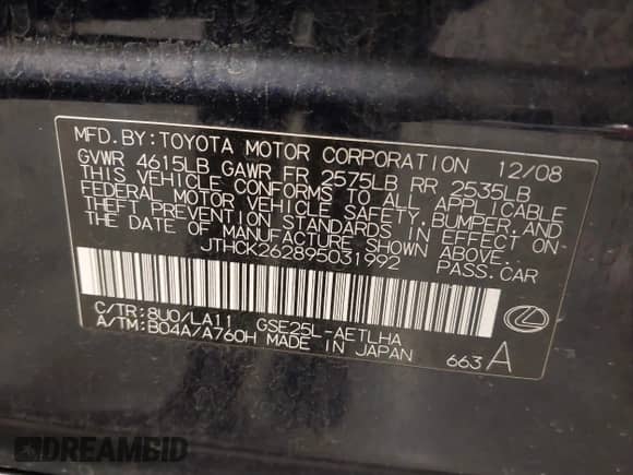 2009 Lexus IS 250 с VIN JTHCK262895031992, выставлен на аукционе IAAI как лот 43503663 с пробегом 230 214 миль миль и . История ставок и продаж доступна на DreamBid. Изображение 9.