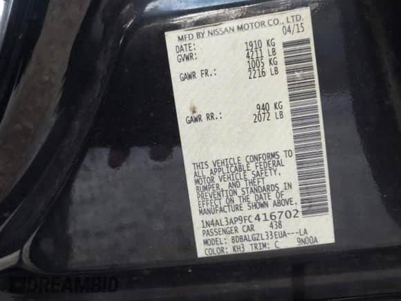 2015 Nissan Altima S z VIN 1N4AL3AP9FC416702, wystawiony jako IAAI lot #43428136 z przebiegiem 156 573 mil mil oraz . Historia ofert i sprzedaży dostępna na DreamBid. Obrazek 9.