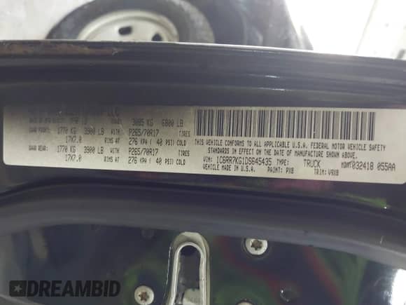 2013 Ram 1500 Tradesman with VIN 1C6RR7KG1DS645435, listed as a IAAI auction lot 43469166 with 172,527 mi miles and . Bid and sale history available at DreamBid. Image 9.