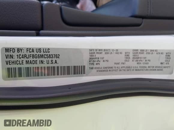 2021 Jeep Grand Cherokee Limited with VIN 1C4RJFBG6MC583762, listed as a IAAI auction lot 41930227 with 44,737 mi miles and . Bid and sale history available at DreamBid. Image 9.