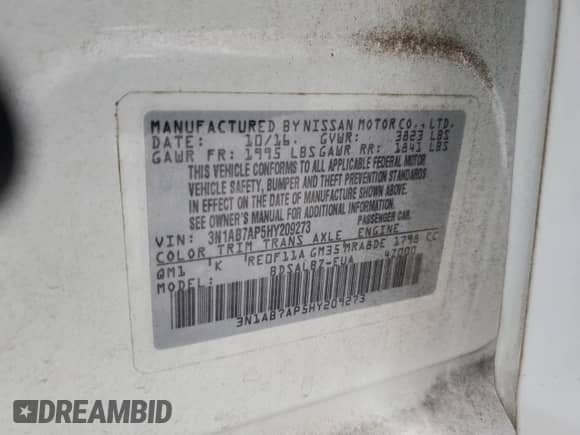 2017 Nissan Sentra S z VIN 3N1AB7AP5HY209273, wystawiony jako Copart lot #85712275 z przebiegiem 129 873 mil mil oraz Szkoda całkowita • Salvage title. Historia ofert i sprzedaży dostępna na DreamBid. Obrazek 12.