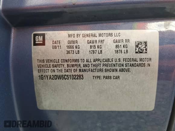 2012 Chevrolet Corvette 1LT с VIN 1G1YA2DW6C5102283, выставлен на аукционе Copart как лот 85335135 с пробегом 193 893 миль миль и Списание • Salvage title. История ставок и продаж доступна на DreamBid. Изображение 12.