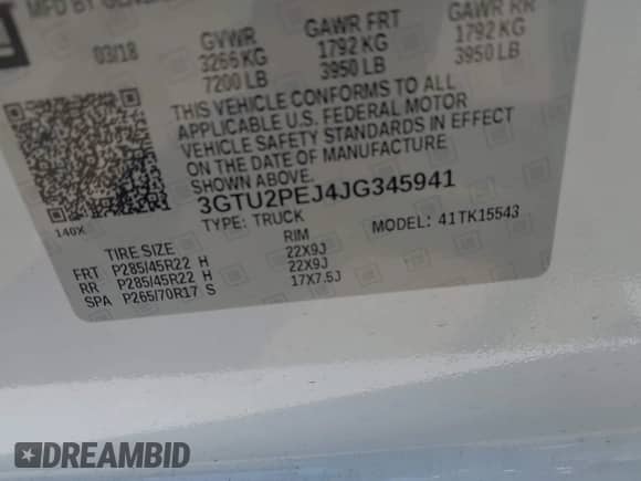 2018 GMC Sierra 1500 Denali с VIN 3GTU2PEJ4JG345941, выставлен на аукционе IAAI как лот 43113617 с пробегом 50 888 миль миль и . История ставок и продаж доступна на DreamBid. Изображение 9.