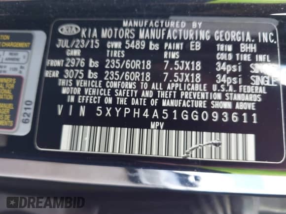 2016 Kia Sorento EX с VIN 5XYPH4A51GG093611, выставлен на аукционе IAAI как лот 43455366 с пробегом 71 331 миль миль и . История ставок и продаж доступна на DreamBid. Изображение 9.