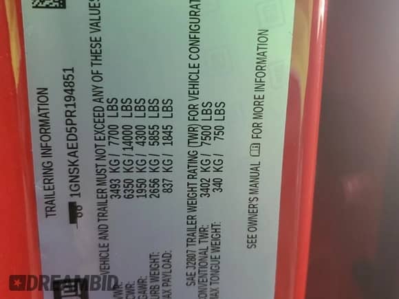 2023 Chevrolet Suburban Commercial z VIN 1GNSKAED5PR194851, wystawiony jako Copart lot #70374725 z przebiegiem 36 956 mil mil oraz Szkoda całkowita • Salvage title. Historia ofert i sprzedaży dostępna na DreamBid. Obrazek 13.