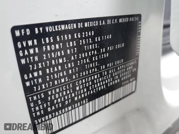 2024 Volkswagen Tiguan S с VIN 3VVRB7AX8RM186162, выставлен на аукционе Copart как лот 64621085 с пробегом 5 957 миль миль и Списание • Salvage title. История ставок и продаж доступна на DreamBid. Изображение 13.