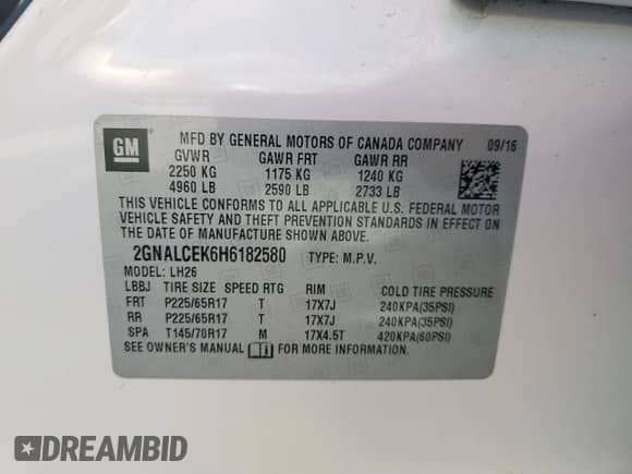 2017 Chevrolet Equinox LT with VIN 2GNALCEK6H6182580, listed as a Copart auction lot 71191375 with 110,488 mi miles and Salvage title. Bid and sale history available at DreamBid. Image 13.