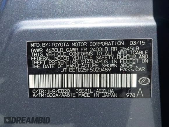 2015 Lexus IS 350 с VIN JTHBE1D25F5020489, выставлен на аукционе IAAI как лот 42234041 с пробегом 85 327 миль миль и . История ставок и продаж доступна на DreamBid. Изображение 9.