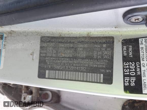 2008 Hyundai Santa Fe SE с VIN 5NMSH13E58H141382, выставлен на аукционе IAAI как лот 43373724 с пробегом 209 121 миль миль и . История ставок и продаж доступна на DreamBid. Изображение 9.