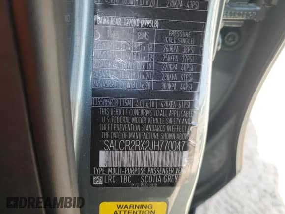 2018 Land Rover Discovery Sport HSE with VIN SALCR2RX2JH770047, listed as a Copart auction lot 70350575 with 54,340 mi miles and Salvage title. Bid and sale history available at DreamBid. Image 13.