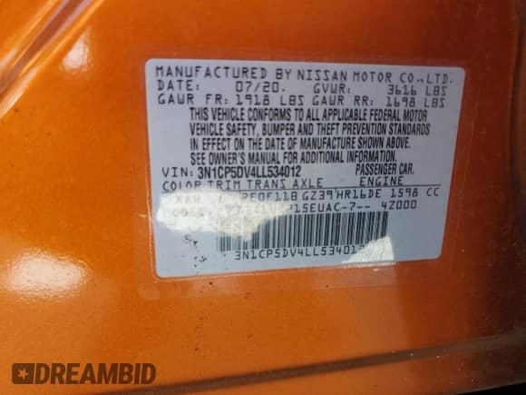 2020 Nissan Kicks SR z VIN 3N1CP5DV4LL534012, wystawiony jako Copart lot #85837125 z przebiegiem 77 248 mil mil oraz Szkoda całkowita • Salvage title. Historia ofert i sprzedaży dostępna na DreamBid. Obrazek 14.