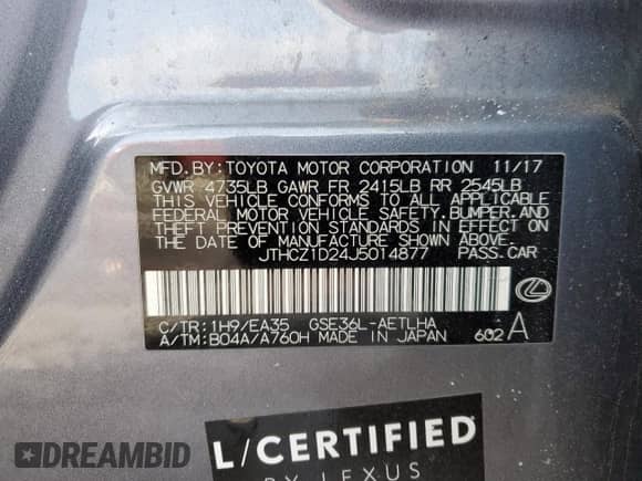 2018 Lexus IS 350 с VIN JTHCZ1D24J5014877, выставлен на аукционе Copart как лот 45691135 с пробегом 44 993 миль миль и Списание • Salvage title. История ставок и продаж доступна на DreamBid. Изображение 13.