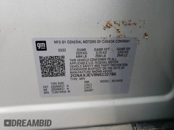 2022 Chevrolet Equinox LT с VIN 2GNAXJEV9N6132786, выставлен на аукционе Copart как лот 68019785 с пробегом Не указан миль и Списание • Salvage title. История ставок и продаж доступна на DreamBid. Изображение 13.