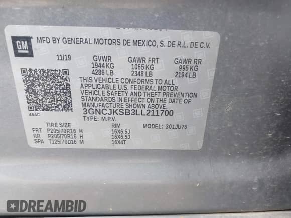 2020 Chevrolet Trax LS z VIN 3GNCJKSB3LL211700, wystawiony jako IAAI lot #42544554 z przebiegiem 71 663 mil mil oraz . Historia ofert i sprzedaży dostępna na DreamBid. Obrazek 9.