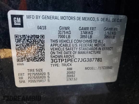 2018 GMC Sierra 1500 Denali z VIN 3GTP1PEC7JG387781, wystawiony jako Copart lot #84014725 z przebiegiem 89 899 mil mil oraz Szkoda całkowita • Salvage title. Historia ofert i sprzedaży dostępna na DreamBid. Obrazek 12.