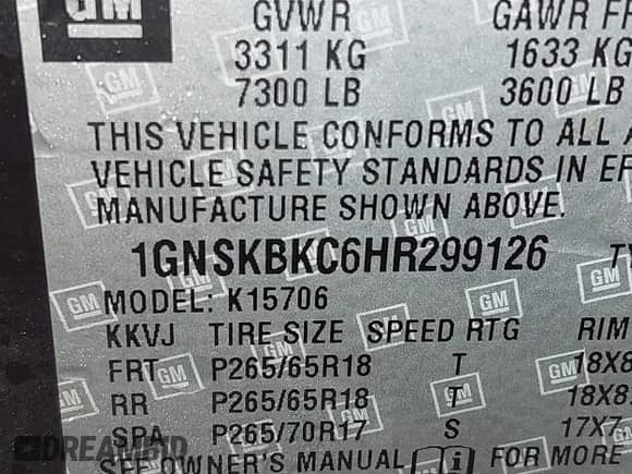 2017 Chevrolet Tahoe LT с VIN 1GNSKBKC6HR299126, выставлен на аукционе IAAI как лот 41300644 с пробегом 124 821 миль миль и . История ставок и продаж доступна на DreamBid. Изображение 9.