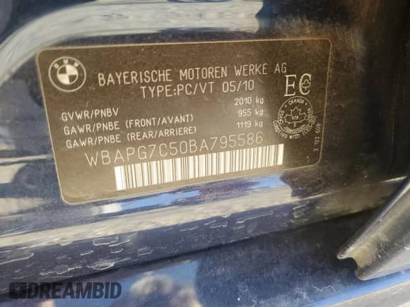 2011 BMW 3 Series 323i with VIN WBAPG7C50BA795586, listed as a Copart auction lot 89553355 with 215,822 mi miles and Salvage title. Bid and sale history available at DreamBid. Image 12.