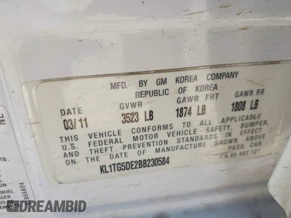 2011 Chevrolet Aveo 2LT с VIN KL1TG5DE2BB230584, выставлен на аукционе IAAI как лот 42018995 с пробегом 56 392 миль миль и . История ставок и продаж доступна на DreamBid. Изображение 9.