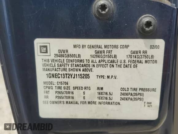 2000 Chevrolet Tahoe LS z VIN 1GNEC13T2YJ115205, wystawiony jako Copart lot #70940285 z przebiegiem 212 821 mil mil oraz Szkoda całkowita • Salvage title. Historia ofert i sprzedaży dostępna na DreamBid. Obrazek 13.