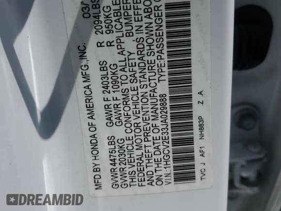 2018 Honda Accord Sport with VIN 1HGCV2E33JA029888, listed as a Copart auction lot 56467615 with 50,496 mi miles and Salvage title. Bid and sale history available at DreamBid. Image 12.