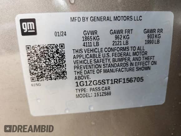 2024 Chevrolet Malibu RS с VIN 1G1ZG5ST1RF156705, выставлен на аукционе Copart как лот 84203825 с пробегом 15 156 миль миль и Списание • Salvage title. История ставок и продаж доступна на DreamBid. Изображение 13.