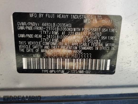 2012 Subaru Forester X Limited z VIN JF2SHCDC4CH403333, wystawiony jako Copart lot #67932715 z przebiegiem 180 686 mil mil oraz Szkoda całkowita • Salvage title. Historia ofert i sprzedaży dostępna na DreamBid. Obrazek 14.