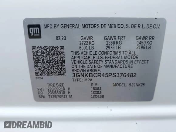 2023 Chevrolet Blazer LT with VIN 3GNKBCR45PS176482, listed as a IAAI auction lot 42835881 with 28,383 mi miles and . Bid and sale history available at DreamBid. Image 9.