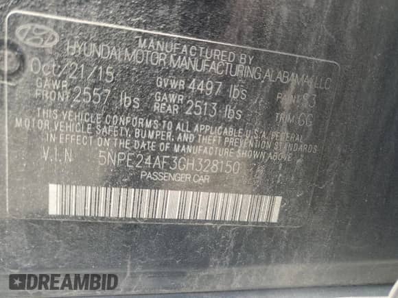 2016 Hyundai Sonata SE с VIN 5NPE24AF3GH328150, выставлен на аукционе Copart как лот 80356945 с пробегом 140 458 миль миль и Списание • Salvage title. История ставок и продаж доступна на DreamBid. Изображение 12.