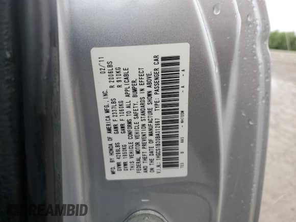2011 Honda Accord LX-S with VIN 1HGCS1B30BA012667, listed as a Copart auction lot 67000435 with 209,222 mi miles and Salvage title. Bid and sale history available at DreamBid. Image 12.