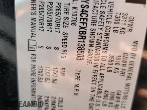 2011 Cadillac Escalade Premium с VIN 1GYS4CEFXBR138603, выставлен на аукционе Copart как лот 71602565 с пробегом 119 720 миль миль и Списание • Salvage title. История ставок и продаж доступна на DreamBid. Изображение 13.